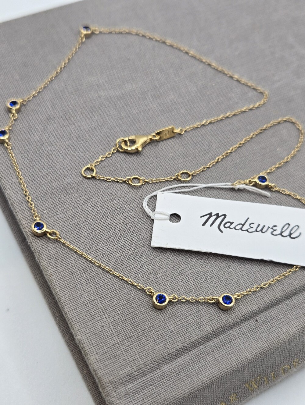 Madewell Gold Demi-Fine Sapphire Choker Necklace Dainty Chain 16" CZ Sparkle